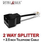 Phone Jack Splitter for Landline Telephone RJ11 2 Way Adapter 1 Splitter, Black Made in USA