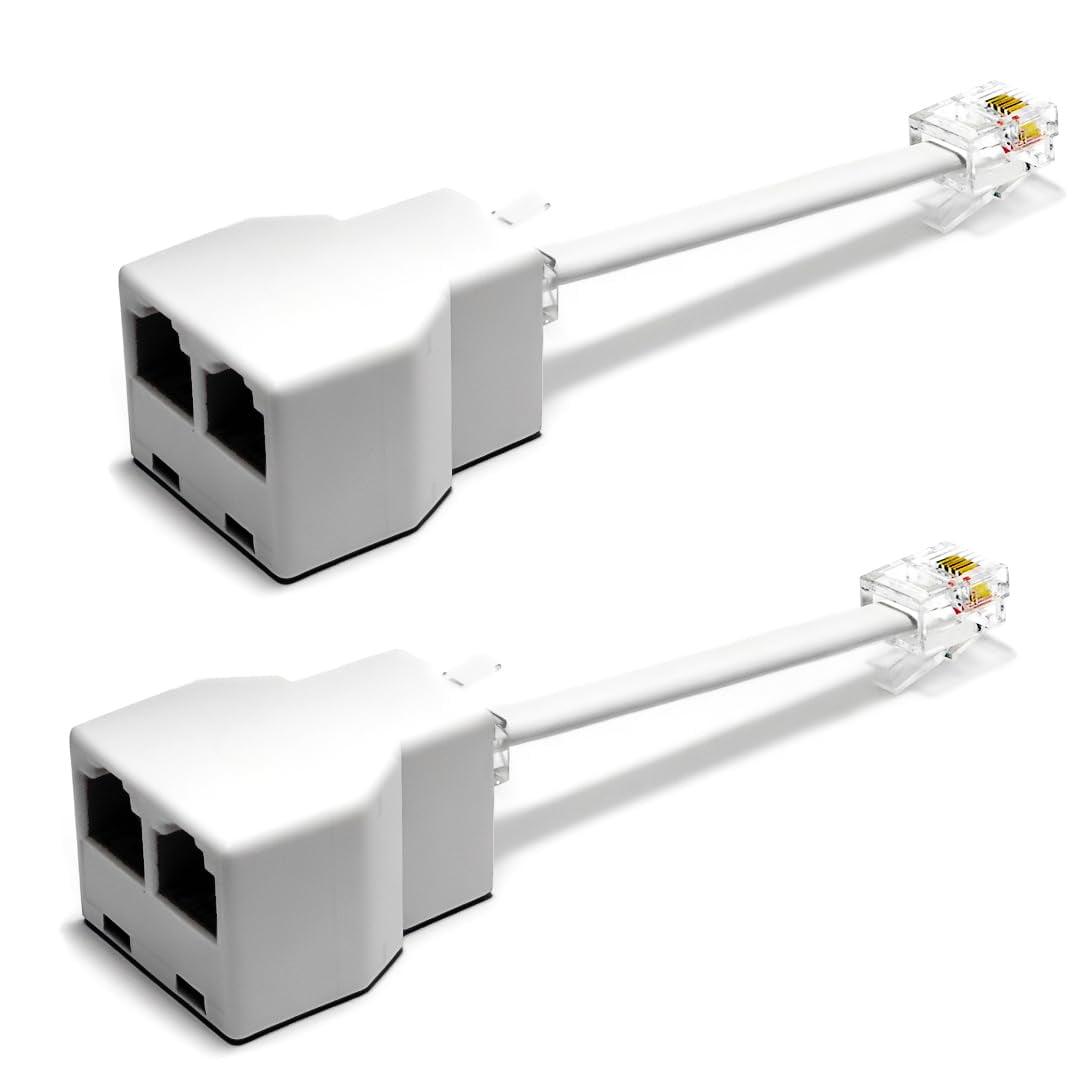 Phone Jack Splitter for Landline Telephone RJ11 6P4C 2 Way Adapter (2