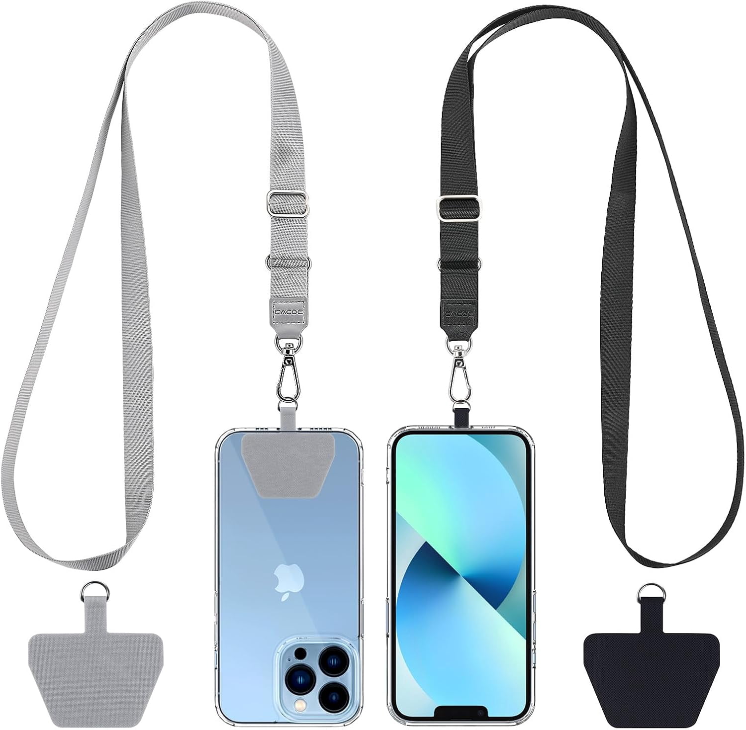 Phone Lanyard 2 Pack-2× Adjustable Neck Strap,2× Patches,Universal Cell Multifuctional Patch Lanyards Compatible with Most Smartphones(Black+Gray)
