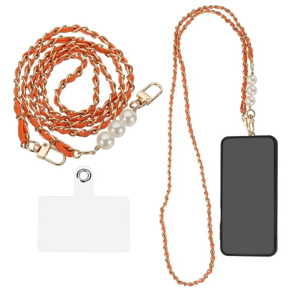 Phone Lanyard, 47 Inch Crossbody Cellphone Chain with Tether Tabs, Anti-Theft Metal Pearl Neck Strap for Smartphones, Red