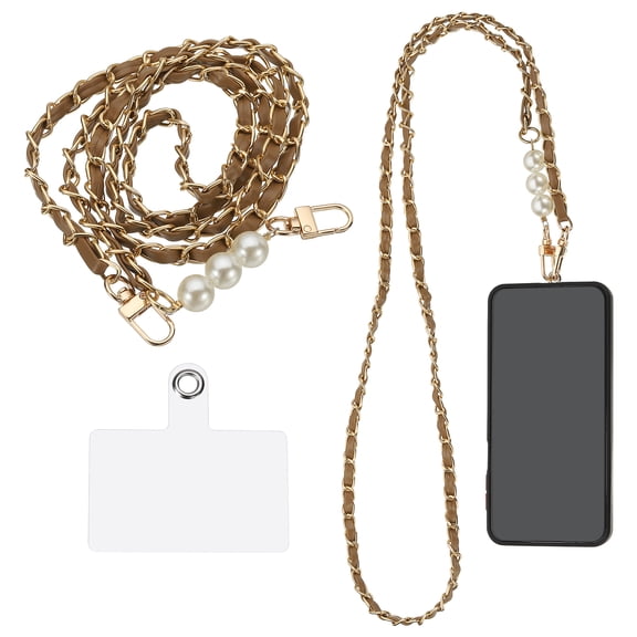 Phone Lanyard, 47 Inch Crossbody Cellphone Chain with Tether Tabs, Anti-Theft Metal Pearl Neck Strap for Smartphones, Red