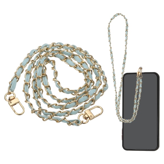 Phone Lanyard, 47 Inch Crossbody Cellphone Gold Chain with Tether Tabs, Anti-Theft Metal Pearl Neck Strap for Smartphones, Blue