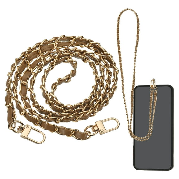 Phone Lanyard, 47 Inch Crossbody Cellphone Gold Chain with Tether Tabs, Anti-Theft Metal Pearl Neck Strap for Smartphones, Coffee