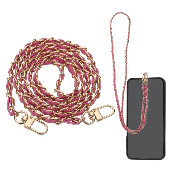 Phone Lanyard, 47 Inch Crossbody Cellphone Gold Chain with Tether Tabs, Anti-Theft Metal Pearl Neck Strap for Smartphones, Rose Red