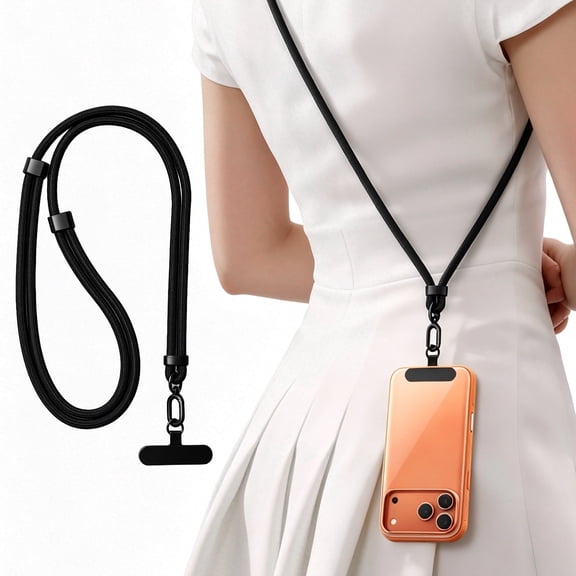 Atzeste Phone Lanyard with Tether Tab, 15.7-31.5in Adjustable Crossbody/Neck Strap, 7mm Durable, Universal Cell Phone Multifunctional Lanyard Compatible with iPhone & Android Smartphones, Black