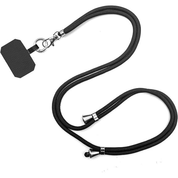 Phone Lanyard for Cellphone Case, Adjustable Crossbody Phone Strap with Tether Tab & Carabiner Clips, Anti-Theft Hands-Free Nylon Cellphone Lanyard for Men Women, Black