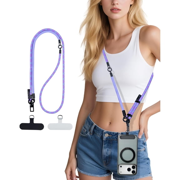 Phone Lanyard Crossbody, 3-in-1 Neck Strap& Wrist Strap, Adjustable Anti-Theft with 2 Tether Tabs, Universal CellPhone Strap for All Case, Travel Essential, Purple