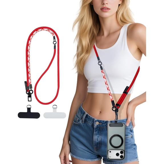 Phone Lanyard Crossbody, 3-in-1 Neck Strap& Wrist Strap, Adjustable Anti-Theft Lanyard with 2 Phone Tether Tabs, Universal Cell Phone Strap for iphone 17 pro max,Travel Essential, Red