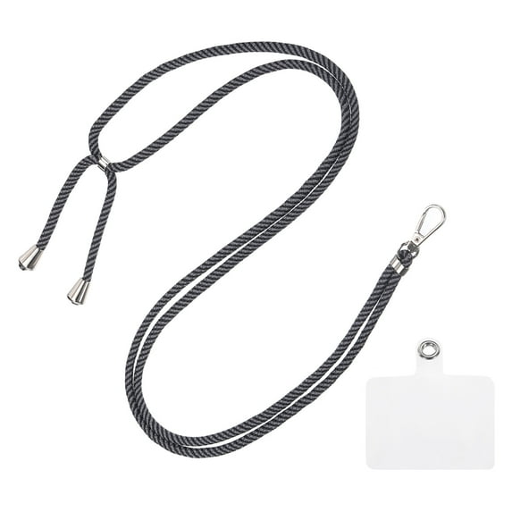 Phone Lanyard Crossbody Adjustable Neck Lanyard with Transparent Lanyard Patch for Smartphone Black Gray 1 Pcs