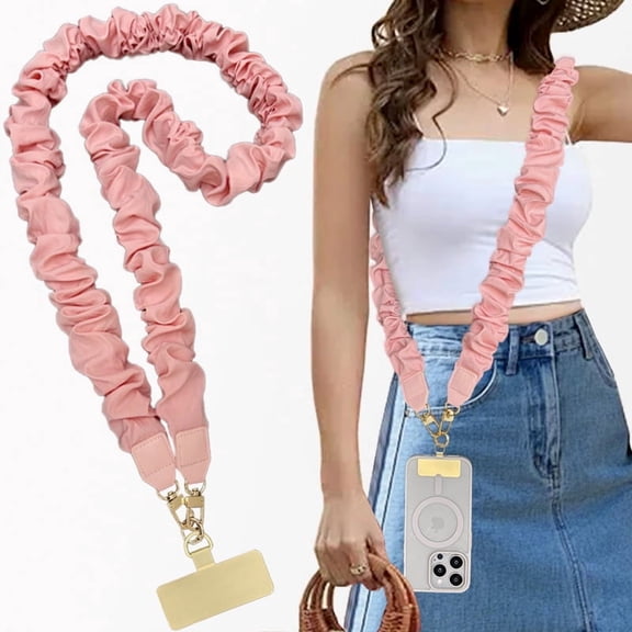 Phone Lanyard Crossbody,Cute Scrunchie Cell Phone Lanyard,Universal Phone Strap for Women with Metal Phone Tether Tab