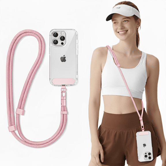 Phone Lanyard Crossbody Strap for Cellphone Case with Tether Tab, Adjustable Detachable Phone Strap with Metal Buckles for Women and Men, Pink