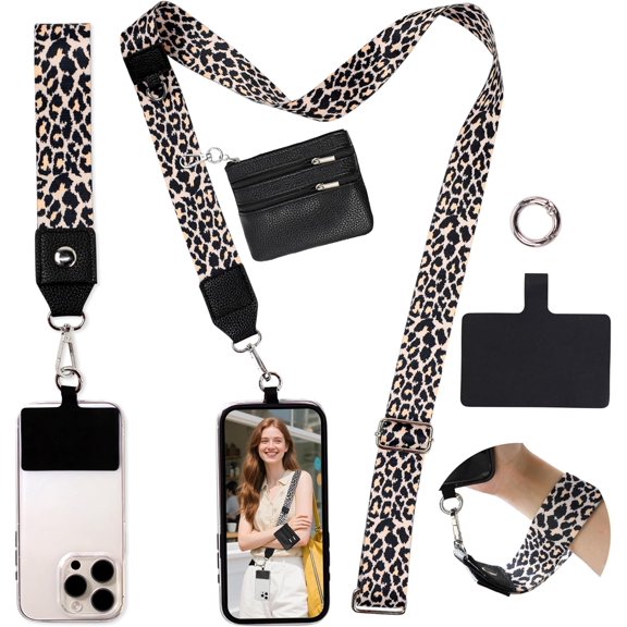 Phone Lanyard Crossbody Wrist Strap, Adjustable Clip and Go Strap for Phone with Wallet Crossbody, Phone Strap with Zippered Pouch, Universal Hands-Free for All Cell Phone