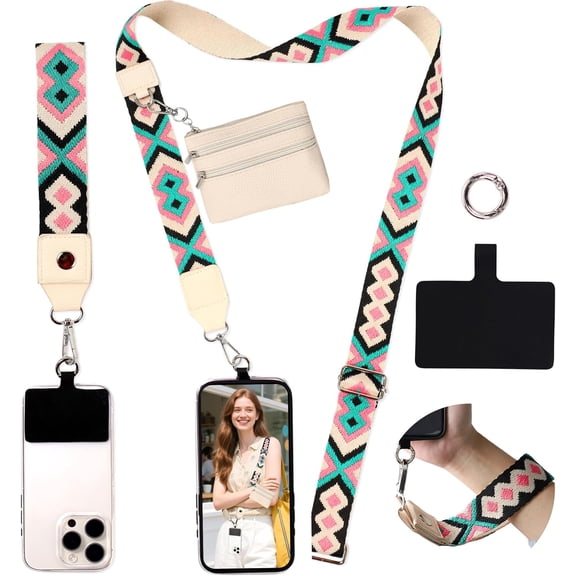 Phone Lanyard Crossbody Wrist Strap, Adjustable Clip and Go Strap for Phone with Wallet Crossbody, Phone Strap with Zippered Pouch, Universal Hands-Free for All Cell Phone