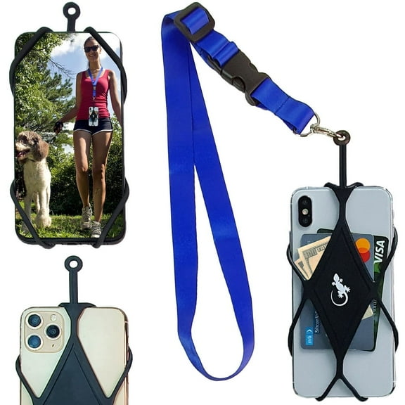 Phone Lanyard Holder Universal Phone Neck Holder fits Most Cellphones by Gecko Travel Tech (Blue Neck - Black Diamond)
