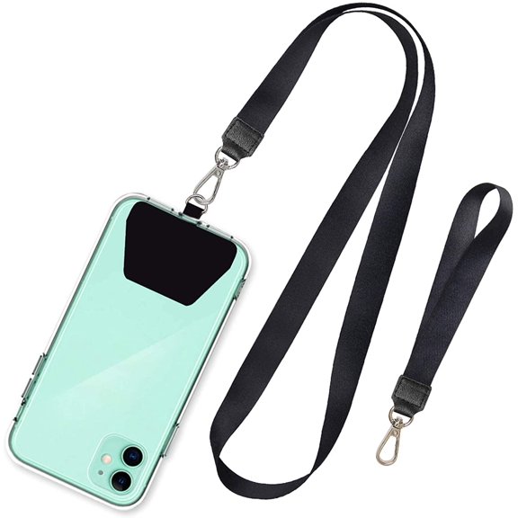 Phone Lanyard, Neck Strap and Wrist Tether Key Chain Holder Universal for Phone Case Anchor Fit All Smartphones - Black