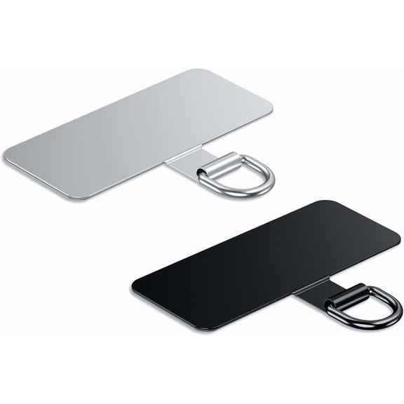 Phone Lanyard Tab, Heavy Duty Tether Tab for iPhone & Android, Metal Patch Strap Adapter, 44lbs Load Capacity, Universal Case Insert Charm (Fashion Silver+Black)