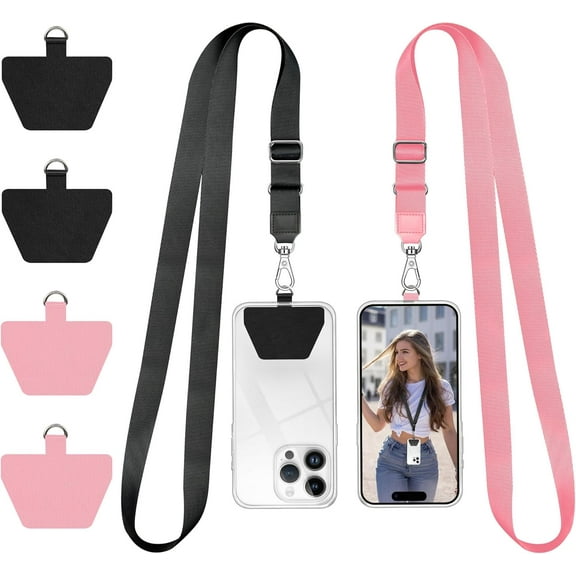Phone Lanyard, Universal Adjustable Neck Strap for Phone Case Keys ID Badges Cell Phone Lanyard Compatible with iPhone, Samsung, Most Smartphones, 2 Pack, Black Pink