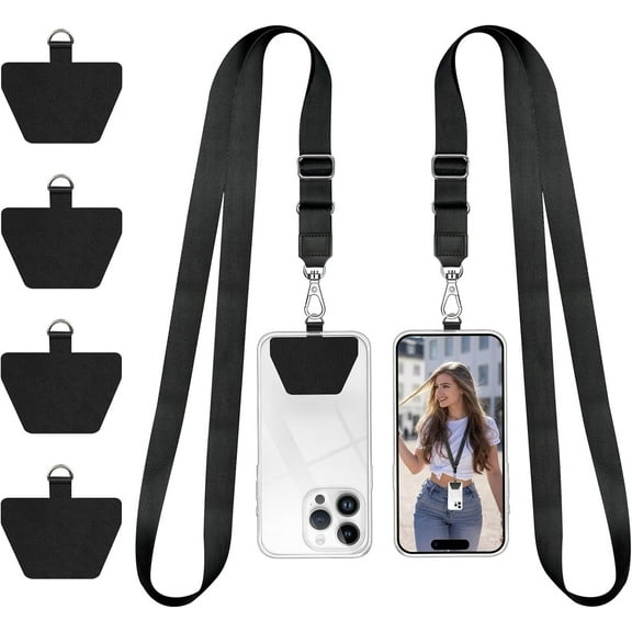 Phone Lanyard, Universal Adjustable Neck Strap for Case Keys ID Badges Cell Lanyard Compatible with iPhone, Samsung, Most Smartphones, 2 Pack, Black