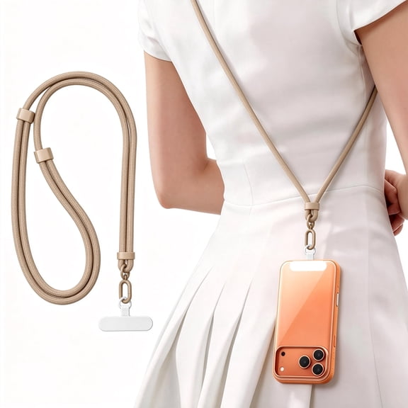 Atzeste Phone Lanyard with Tether Tab, 15.7-31.5in Adjustable Crossbody/Neck Strap, 7mm Durable, Universal Cell Phone Multifunctional Lanyard Compatible with iPhone & Android Smartphones, Beige