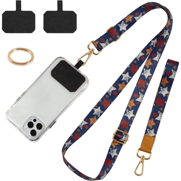 Phone Lanyards, Wrist Lanyards for Keys, Adjustable Shoulder Neck Strap,Universal Crossbody Cell Phone Lanyard for iPhone Case ID Badges,Card Holder, Car Key, and Most Smartphones (Stars)