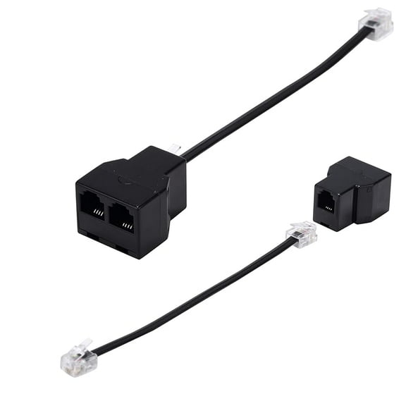 Phone Line Splitter, Telephone Splitter,with RJ11 6P4C Plugs,Suitable for Telephone,Fax Machine,Biacke 2-Pack