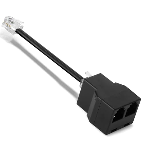 Phone Line Splitter for Landline 1 in 2 Out, Telephone Adapter 2 Way, RJ11 6P4C Phone Cable Splitter with 5 Inch Cable Wire, Black, 1Pack