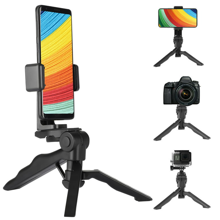Phone Mini Tripod for Cellphone Camera, Tabletop Holder with Universal  Phone Mount Clip, Hand Desktop Stand Fit for iPhone 14 13 12 Pro Max  Android, GoPro 