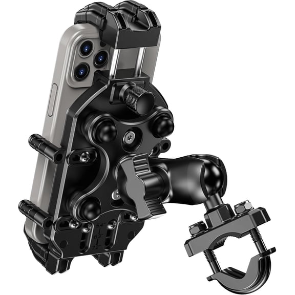 Phone Mount Holder with Vibration Dampener &  Secure Lock, Adjustable Handlebar Cellphone Clamp for  Bicycle Scooter ATV, Fit 5.4-7.2'' Smartphone, Big Phone Friendly