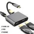 thumbnail image 1 of Phone PC 4K 60Hz USB 3.0 USB C Hub Type-C to Dual HDMI Docking Station Screen Expansion 4 IN 1 HD, 1 of 8