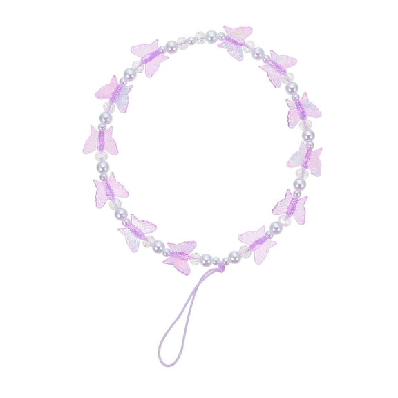 Crystal Butterfly Cell Phone Lanyard with Colorful Beads, Phone Charm Wrist Strap for Phone, Camera, Flashlight -