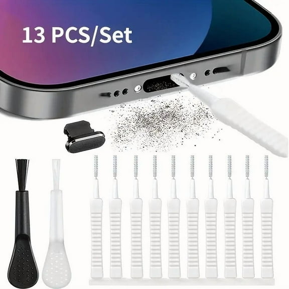 Phone Port Cleaning Kit with 13PCS Tools | USB-C, Lightning & Headphone Jack Cleaner | Portable Brush Set for Phones, Tablets, Cameras & Headphones(A)