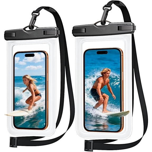 Phone Pouch, Phone Case with Crossbody Lanyard Compatible for 17 16 15 14 13 Up to 8.3", Cellphone Dry Bag Travel Essentials for Beach -Clear-2Pack