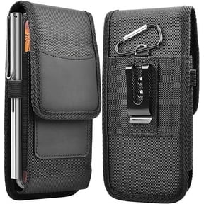Phone Pouch, Phone Holster, Nylon Cell Phone Belt Clip Holster for All Large Smartphones Including Compatible Carrying Pouch W Card Holder, Black
