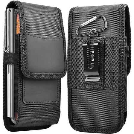 Phone Pouch, Phone Holster, Nylon Cell Phone Belt Clip Holster for All Large Smartphones Including Compatible Carrying Pouch W Card Holder, Black