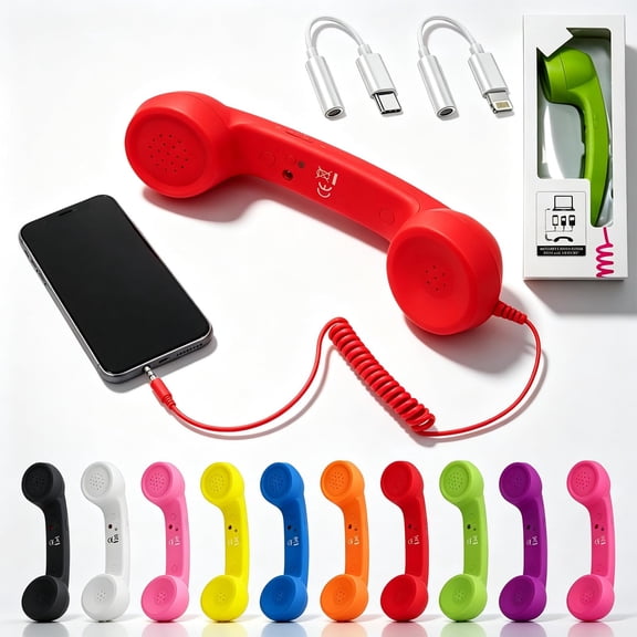 Phone Receiver For Cell Phone, Retro Handset, Turns Your Cell Into a Corded Receiver, Plug In And Talk, No Battery or Pairing