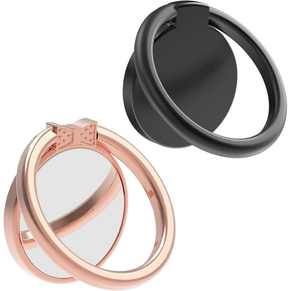 Phone Ring Holder, 2 Pack 360 Rotation Universal Ring Holder with Metal Phone Ring Handle, Compatible with All Smartphones, iPad, Tablet, iphone(black and gold)