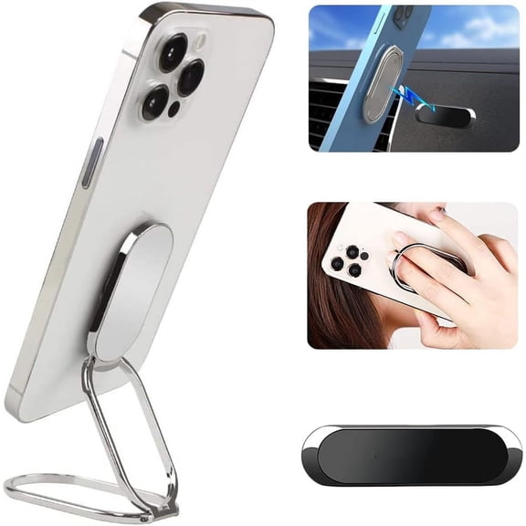 Phone Ring Holder Finger Kickstand, Foldable 360 Rotation Cellphone Grip for Desk, Office Desktop, Cell Phone Stand Compatible with iPhone Smartphones Tablets (with Magnetic Car Mount)