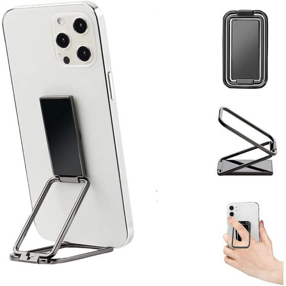 Phone Ring Holder, Finger Kickstand, Foldable & Fixing snap, Detachable Phone Kickstand,Gripper for Back of Phone,Compatible with iPhone Samsung Phone, Black