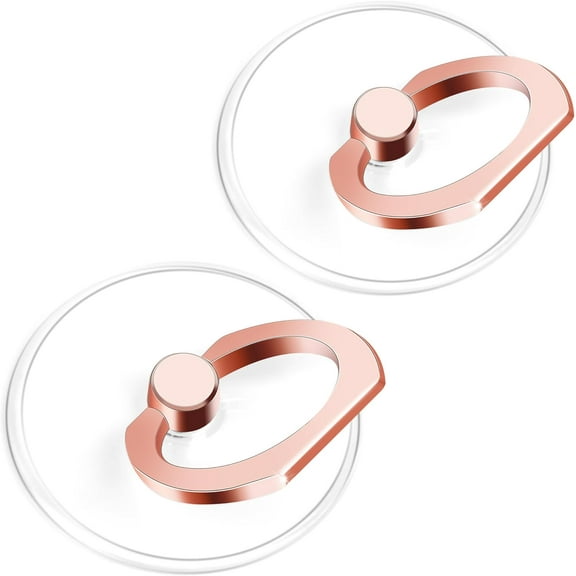 Phone Ring Holder - Transparent Universal Finger Grip Kickstand Cell Phone Ring Stand Holder Compatible with iPhone Samsung Smartphones 2 Pack - Rose Gold