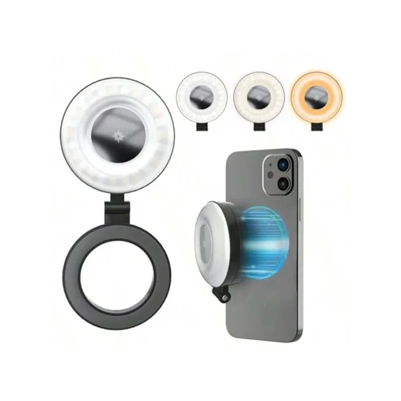 Phone Ring Light Rechargeable Magnetic Selfie Light Adjusted 3 Light Modes 180° Flip Ring Light For Makeup Video Vlog Travel Photography Compatible With IPhone And Android
