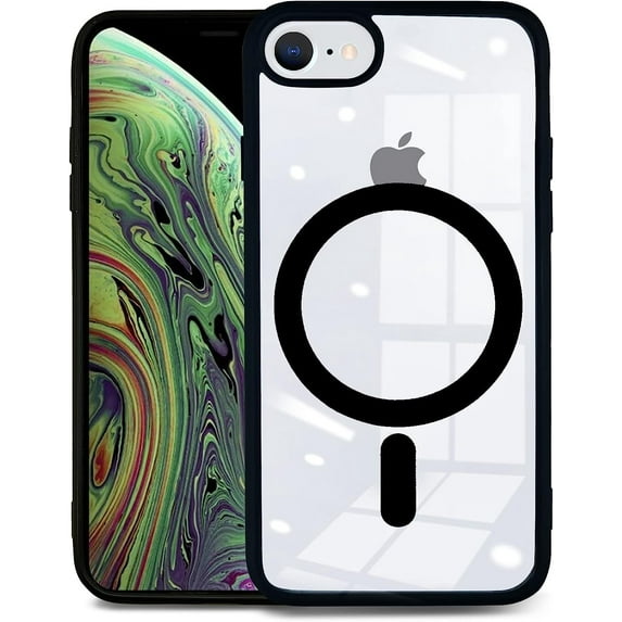 Phone SE Case 2022/2020, iPhone 8/7 Case Compatible with MagSafe, Anti Yellowing Shockproof Phone Case for Women Men Slim Thin Clear Phone Cover (4.7 inch) - Candy Black