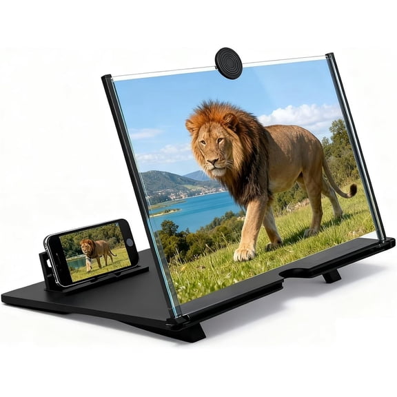 Phone Screen Amplifier 12 Inch Screen Magnifier for Smartphone HD Video Movie Magnifying Glass Stand with Foldable Pull-out Design for All Mobile Phones Black