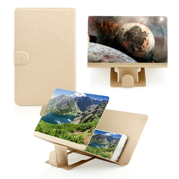 Phone Screen Magnifier , Cellphone Projector Enlarged Amplifier, Mobile Bracket Holder, 3D HD Movie Video Stand for All Smartphone, iPhone 4, 5, 6, 7, Plus, Samsung Galaxy Note 6, 5, 4, 3, Edge-Gold