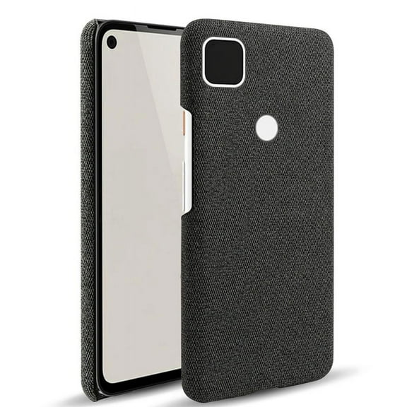 Phone Shell Cloth Pattern Leather Case Google Pixel Anti Drop Protective Cover Suitable for Google Pixel 4A(Black)