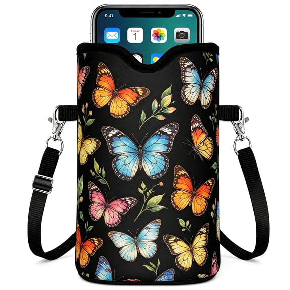 Phone Sleeve Pouch Case Bag with Crossbody Strap Neck Lanyard,Shockproof Universal Phone Bag-Butterfly