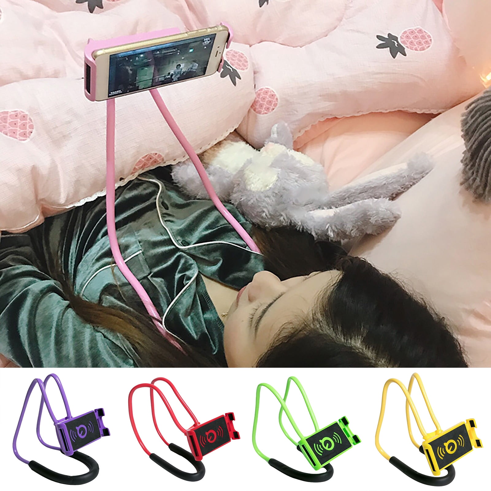 Phone Stand 360 Degree Rotation Lightweight Neckband Flexible Phone Lazy Bracket for Watching TV,Black