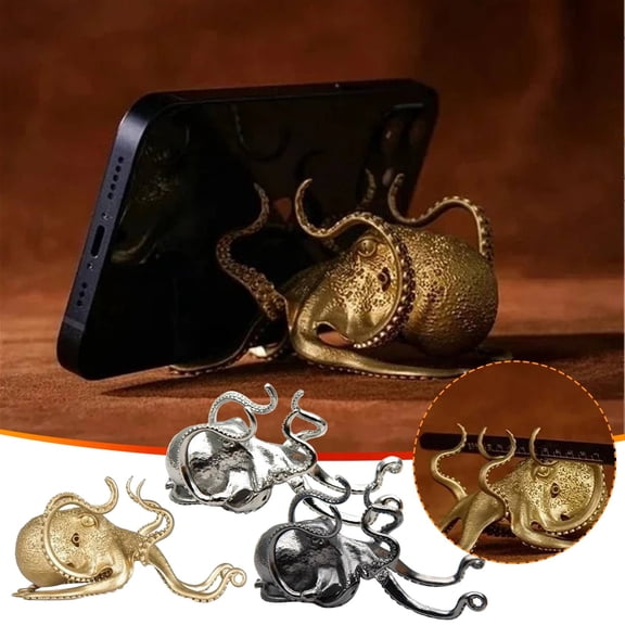 Phone Stand under $5! CQCYD Octopus Phone Stand, Metal Lazy Phone Holder, Creative Desk Decor, Gold Phone Dock, Video Watching Stand, Gift for Friends, Stable Base