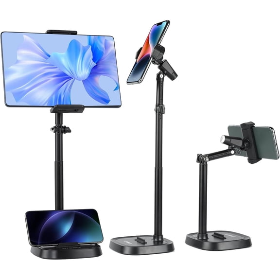 Phone Stand for Desk, 11.8''-17.7''Height Adjustable Tablet Phone Holder for Desk, Universal iPhone Holder Retractable Cell Phone Stand Recording Office for iPhone 17 16 15 Pro Max Air, White