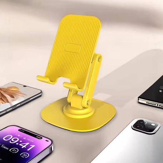 Phone Stand for Desk Adjustable, 360° Rotating Foldable Aluminum Cell Phone Holder, Sturdy Desktop Mount for Phone, Android - Multi-Angle Smartphone Stand Black