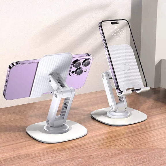 Phone Stand for Desk Adjustable, 360° Rotating Foldable Aluminum Cell Phone Holder, Sturdy Desktop Mount for Phone , Android - Multi-Angle Smartphone Stand White